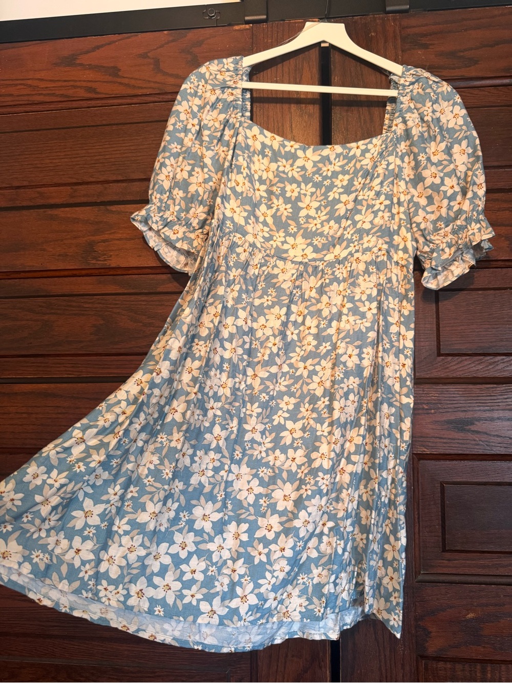 Lush Light Blue Floral Square-Neck Mini Dress